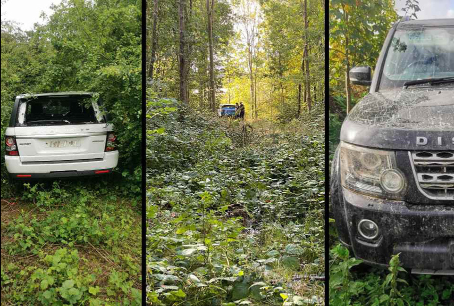 British police found dozens of stolen Land Rovers in the forest