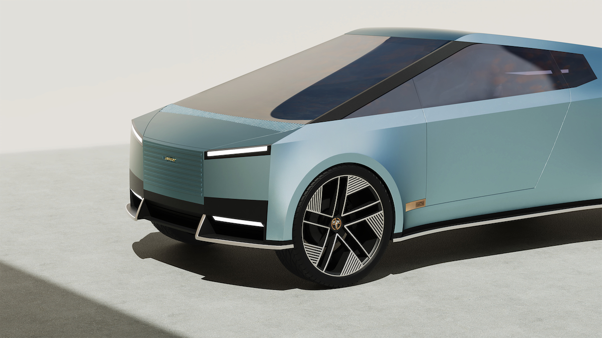 Designers crossed the Jaguar Type 00 sports car and the Tesla Cybertruck pickup truck