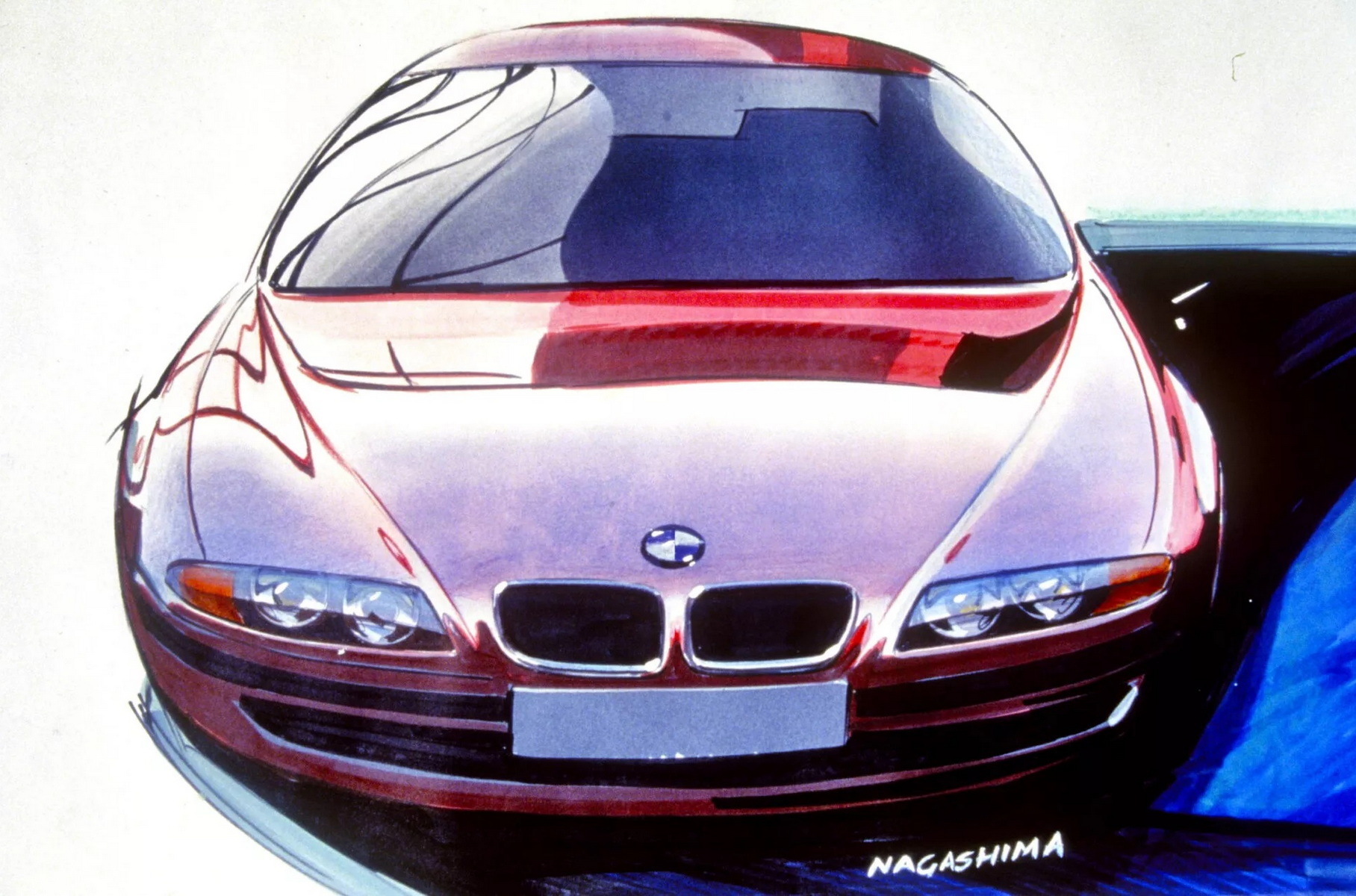BMW showed the early 5-Series E39 sketches: the design is completely different