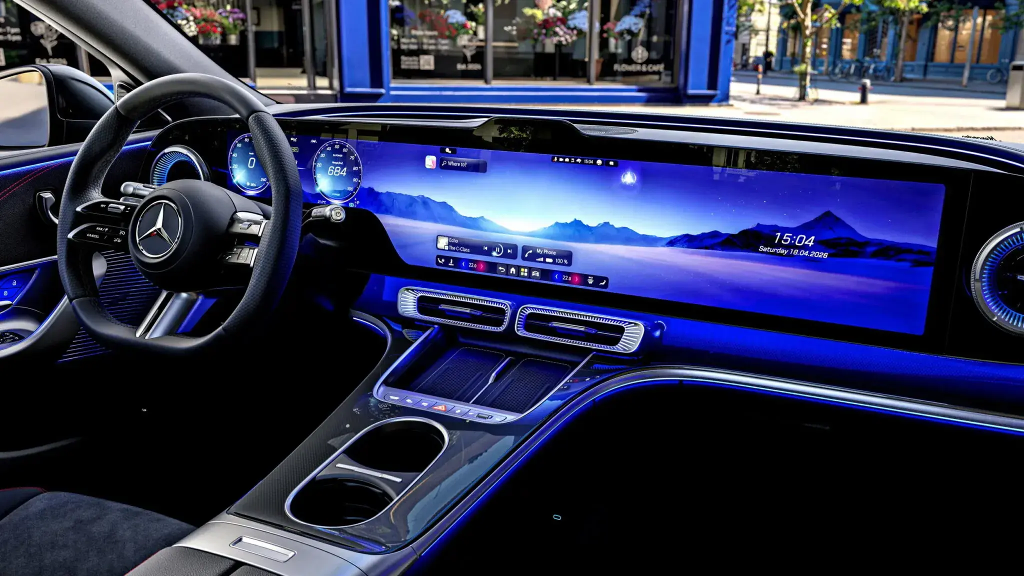 Mercedes showed the interior of the C-Class EV with a full-panel screen
