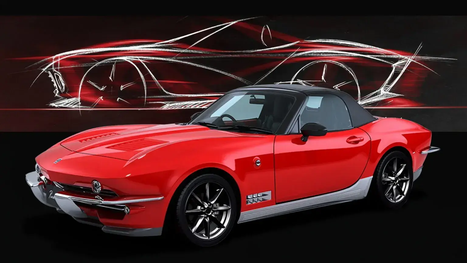 Mitsuoka has distributed a sketch of a roadster in the style of the classic Chevrolet Corvette